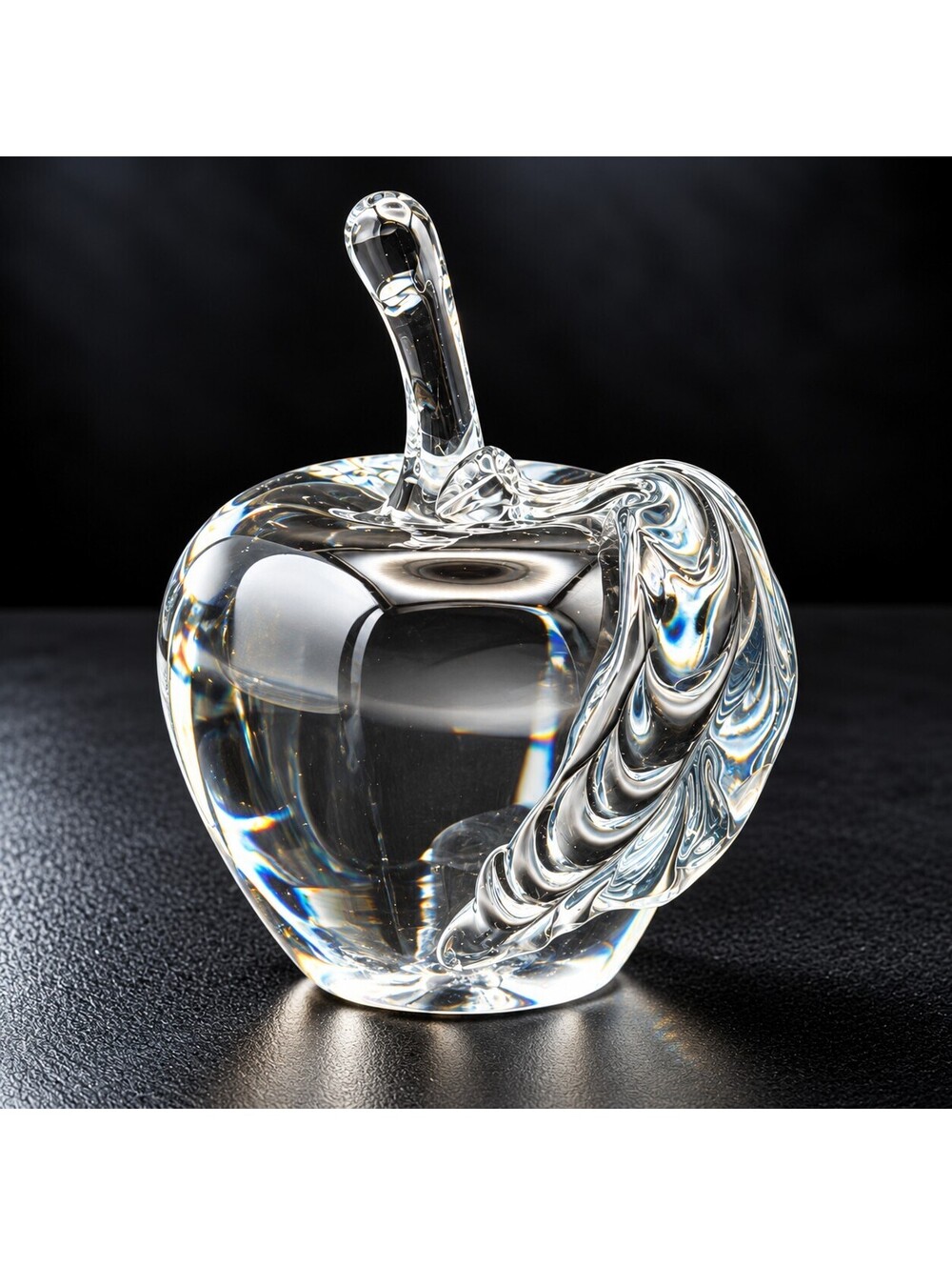 Vintage Signed Clear Crystal Glass Apple Paperweight Art Glass Figurine 4"